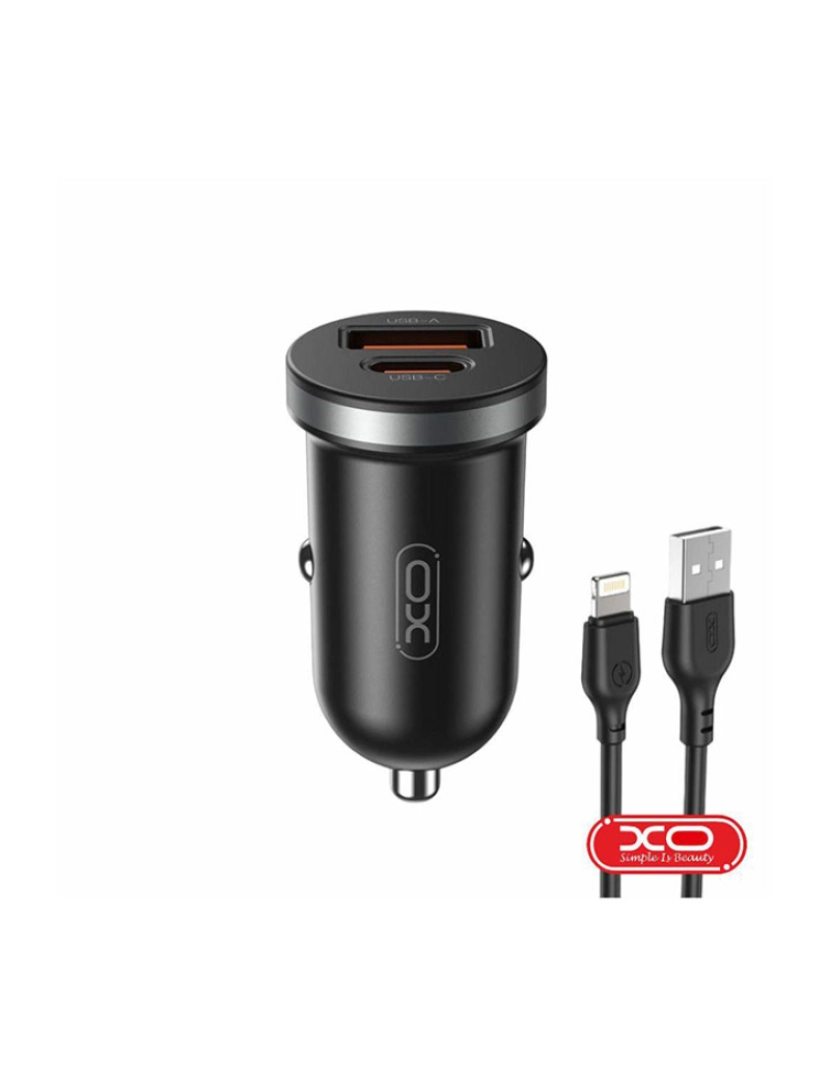 XO - Adaptador Isqueiro USB-A PD / USB-C 30W C/ Cabo Lightning XO