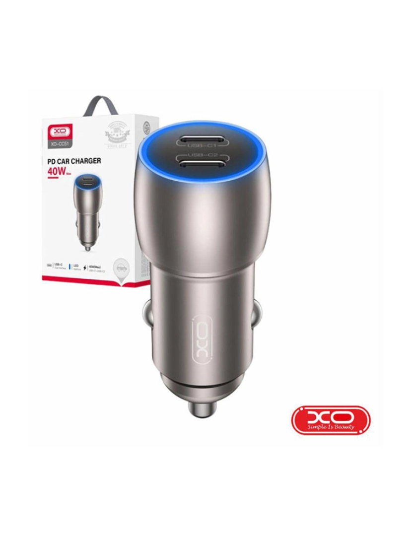 XO - Adaptador Isqueiro 2 USB-C 5V 40W QC PD 3.0 XO              