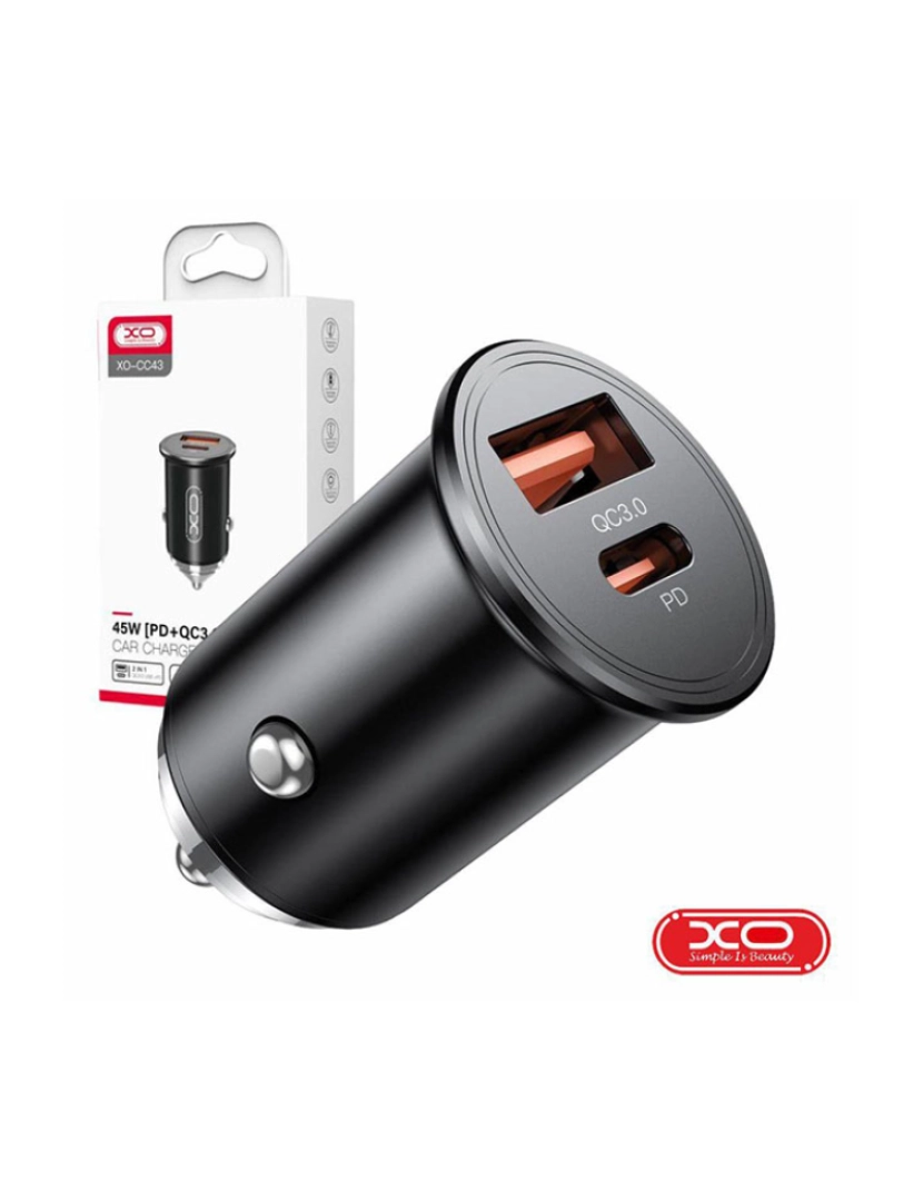 XO - Adaptador Isqueiro USB-A QC 3.0 / USB-C PD 3.0 4.5A 45W XO  