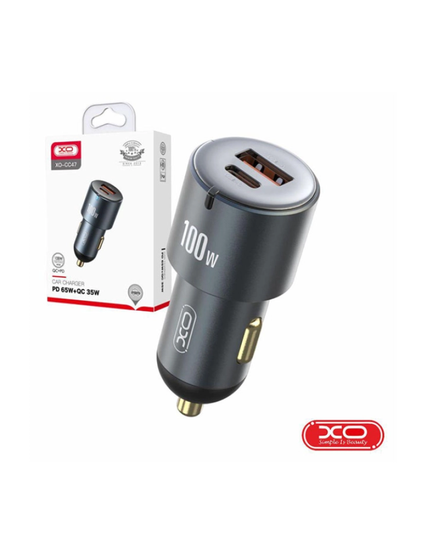 XO - Adaptador Isqueiro 100W USB-A QC 35W / USB-C PD 65W XO      