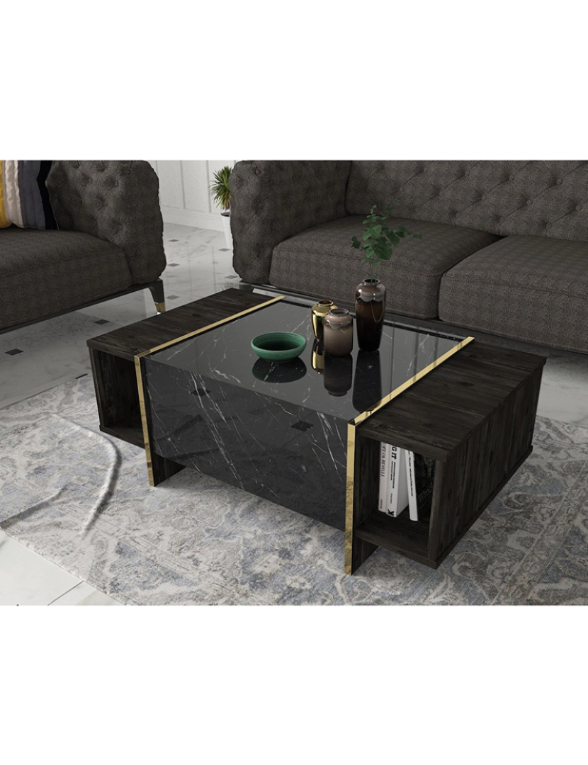 ASR - Mesa de Centro Veyron Preto e Dourado