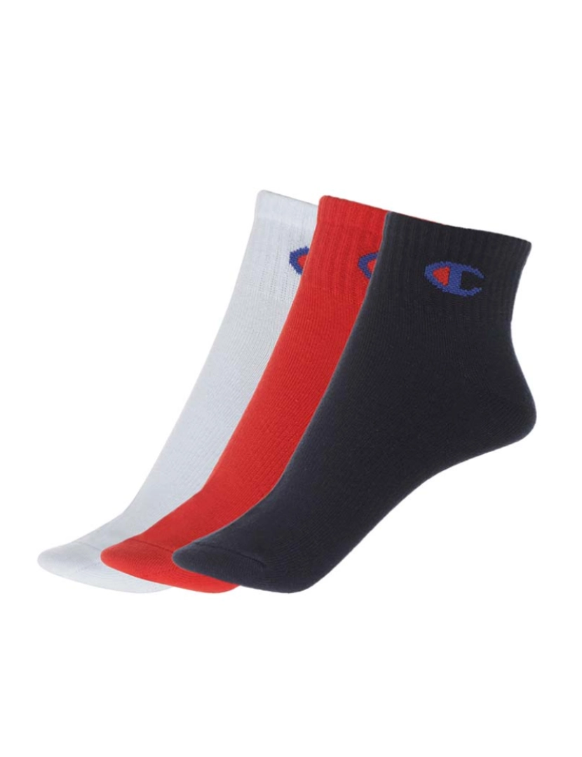 Champion - Pack 3 Pares de Meias  Unissexoo Branco, Azul Navy e Vermelho