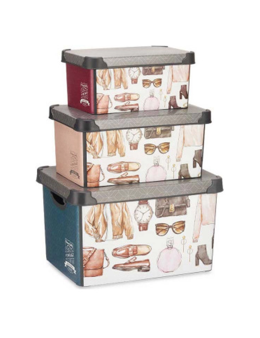 BB - Conjunto de Caixas de Organização Empilháveis Vintage 3 Peças Plástico