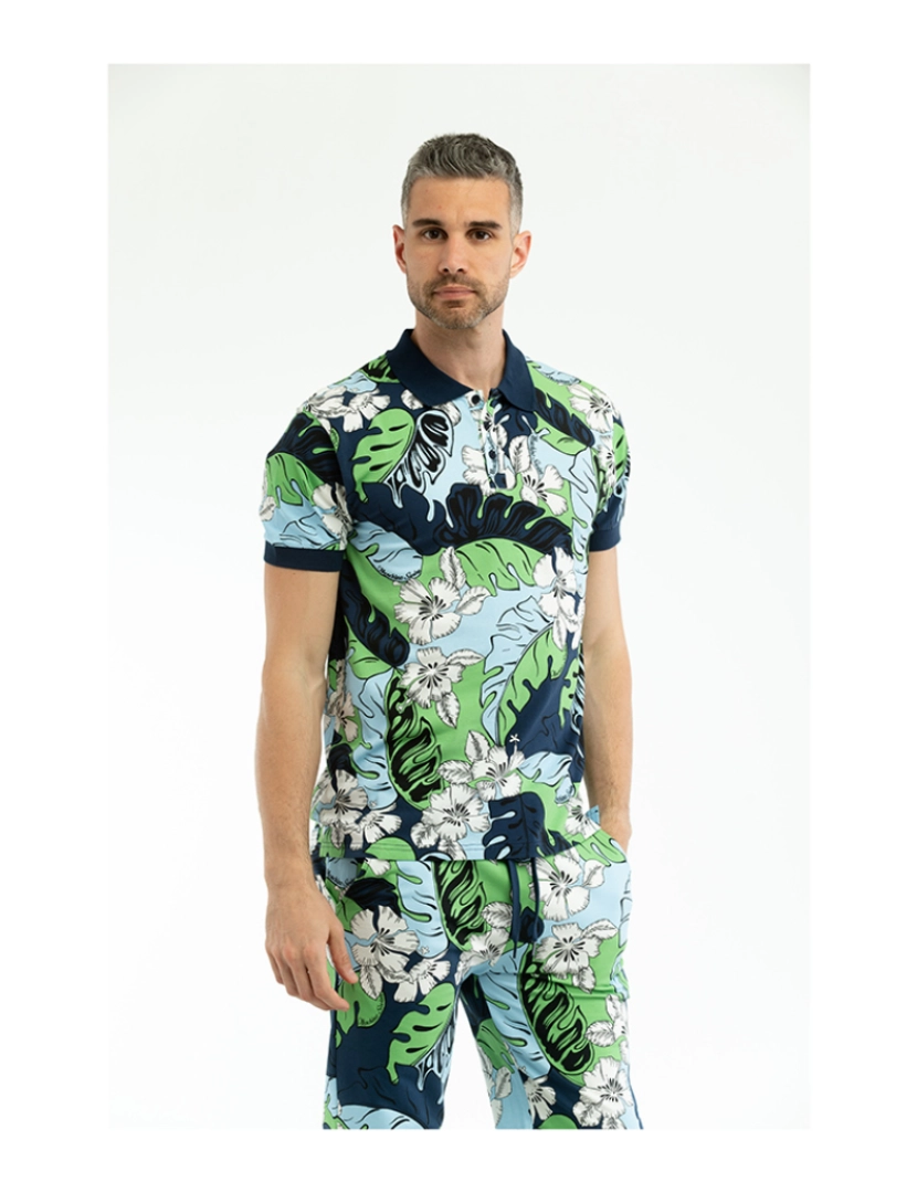 Moschino - Polo Manga Curta Homem Multi Azul Claro