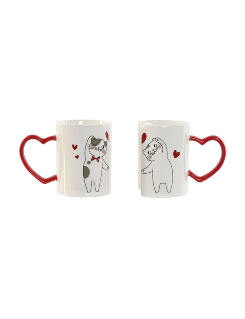 Home Esprit - Conjunto de 2 Canecas Home ESPRIT Love Branco Vermelho Gatos