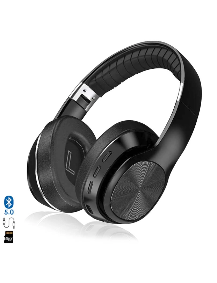 DAM - Fones VJ320 HiFi Bluetooth 50, com alta-voz, rádio FM, leitor micro SD Preto