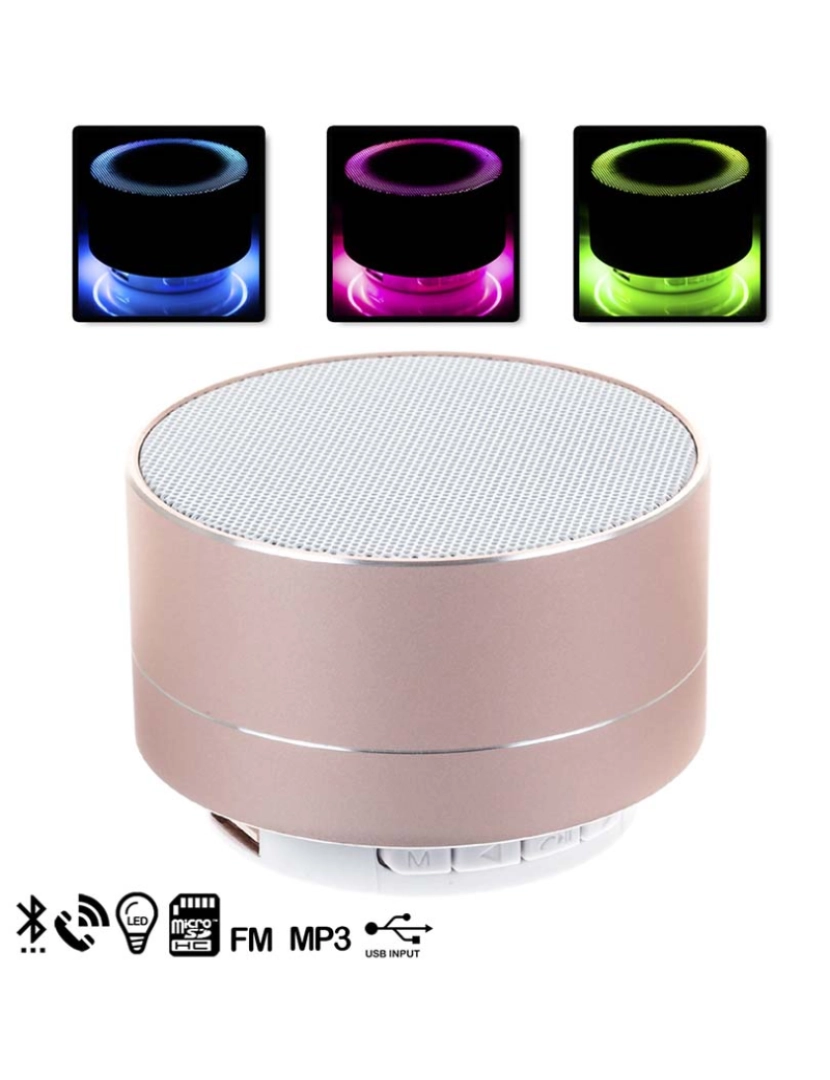 DAM - Coluna Bluetooth Metálico c/ Alta-Voz e Luz Led Rosa