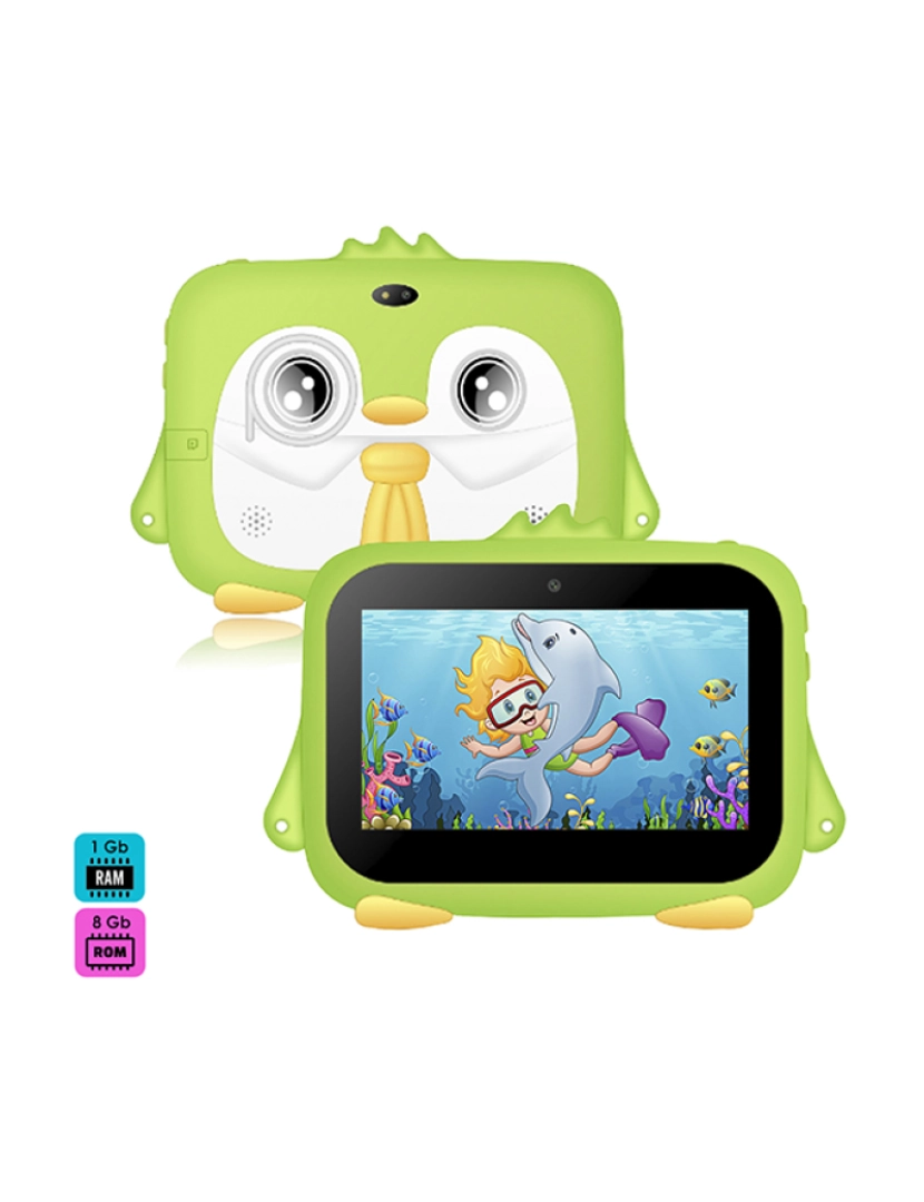 DAM - Tablet infantil K716 WiFi. Sistema operacional Android 7.0. Tela 7'' 1024x600px. MTK 8321 Quad Core 1,3 GHz, 1 GB de RAM + 8 GB. Câmara dupla.