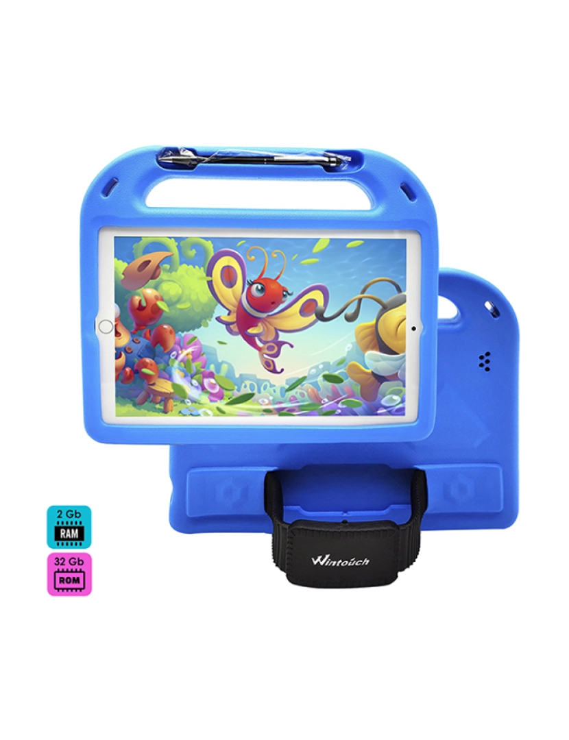 DAM - Tablet infantil K13 3G WiFi. Sistema operacional Android 7.0. Tela 10'' 1280x800px. MTK6592 Octa Core 1,7 GHz, 2 GB de RAM + 32 GB. Câmara dupla.