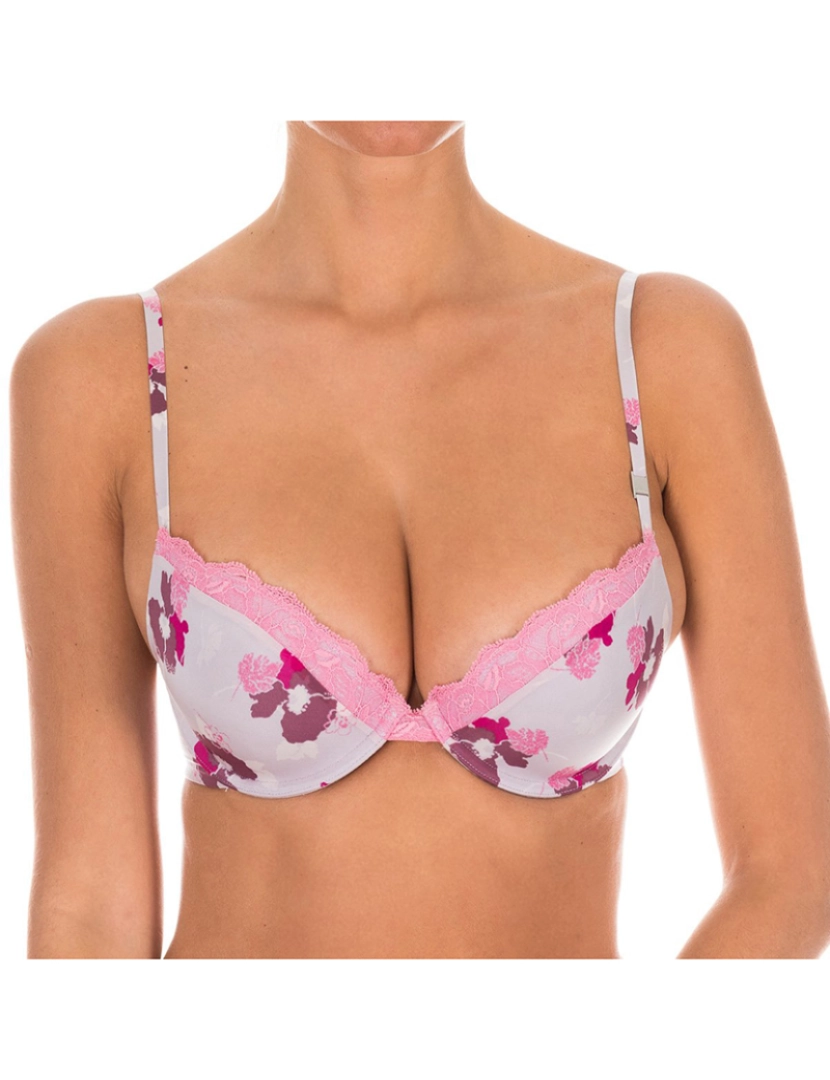 Calvin Klein - Soutien Push-Up Senhora Cinza Claro-Rosa floral