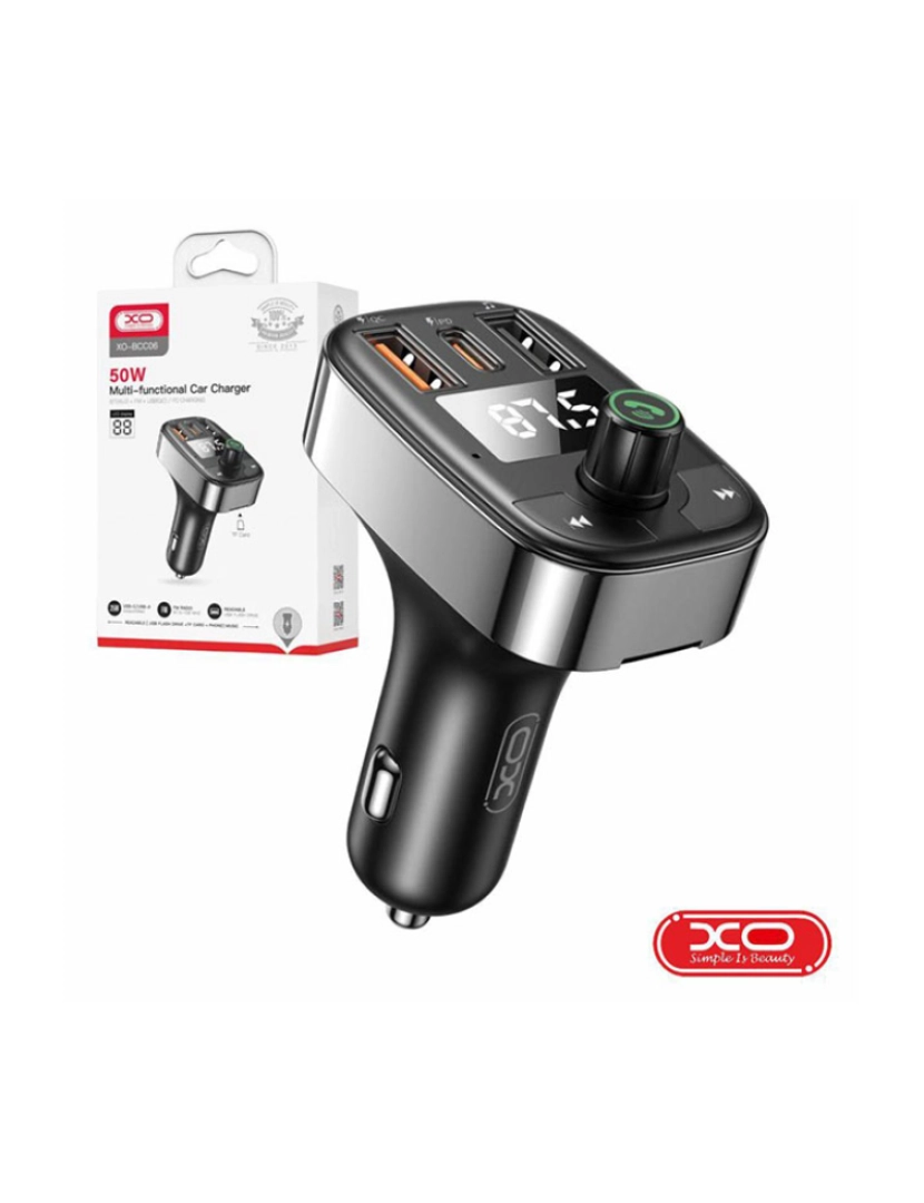 XO - Transmissor FM BT 50W 2USB-A/MicroSD/USB-C F. Isqueiro XO   