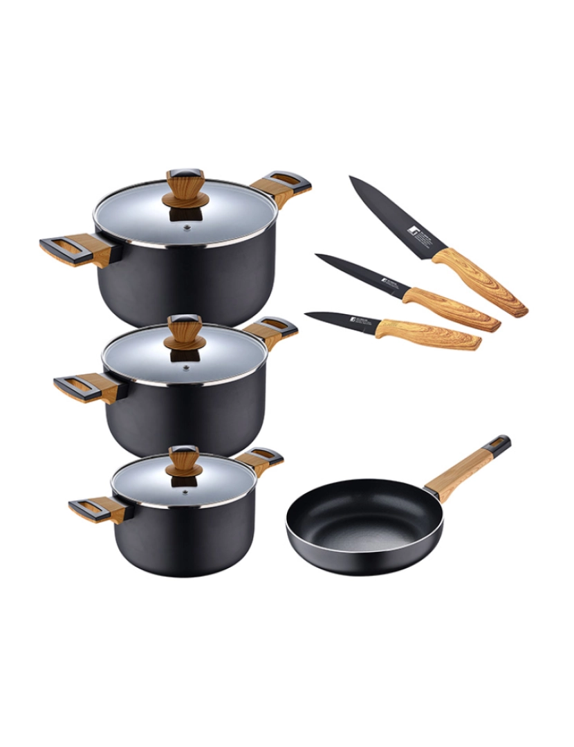 Bergner - Conjunto de cozinha de 10 peças (3 panelas com tampa ø16ø20ø24 + frigideira ø24cm + 3 facas) em alumínio prensado para indução Bergner