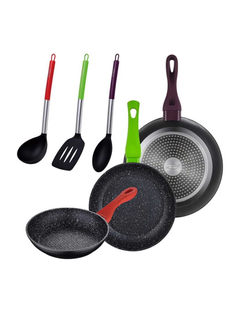 San Ignacio - Conjunto de 3 frigideiras (18,22,26 cm) em alumínio forjado com 3 utensílios de cozinha da colecção Jolie