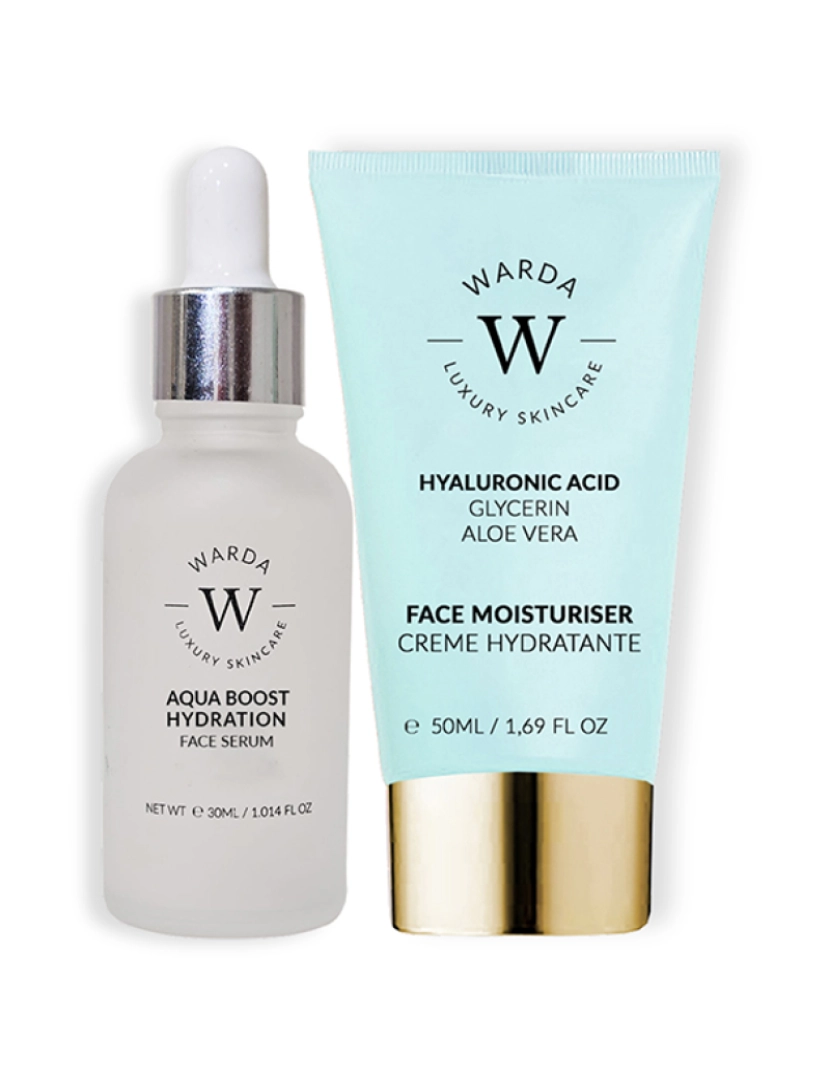 Warda Skincare - Aqua boost Hydration soro facial 30ml + SKIN HYDRATION BOOST HYALURONIC ACID MOISTURIZER 50ml