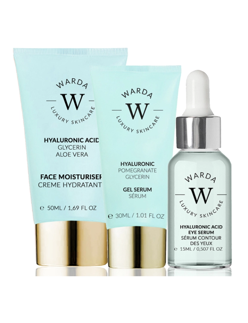 Warda Skincare - SKIN HYDRATION BOOST HYALURONIC ACID HIDRATANTE 50ml + SKIN HYDRATION BOOST HYALURONIC ACID SORO PARA OS OLHOS 15ml + SKIN HYDRATION BOOST HYALURONIC ACID GEL SORO 30ml