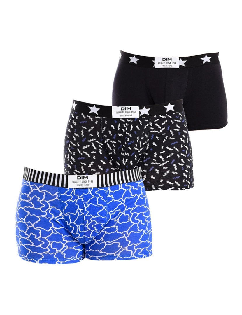 DIM - Pack 3 Boxers Homem Preto e Azul Estampado