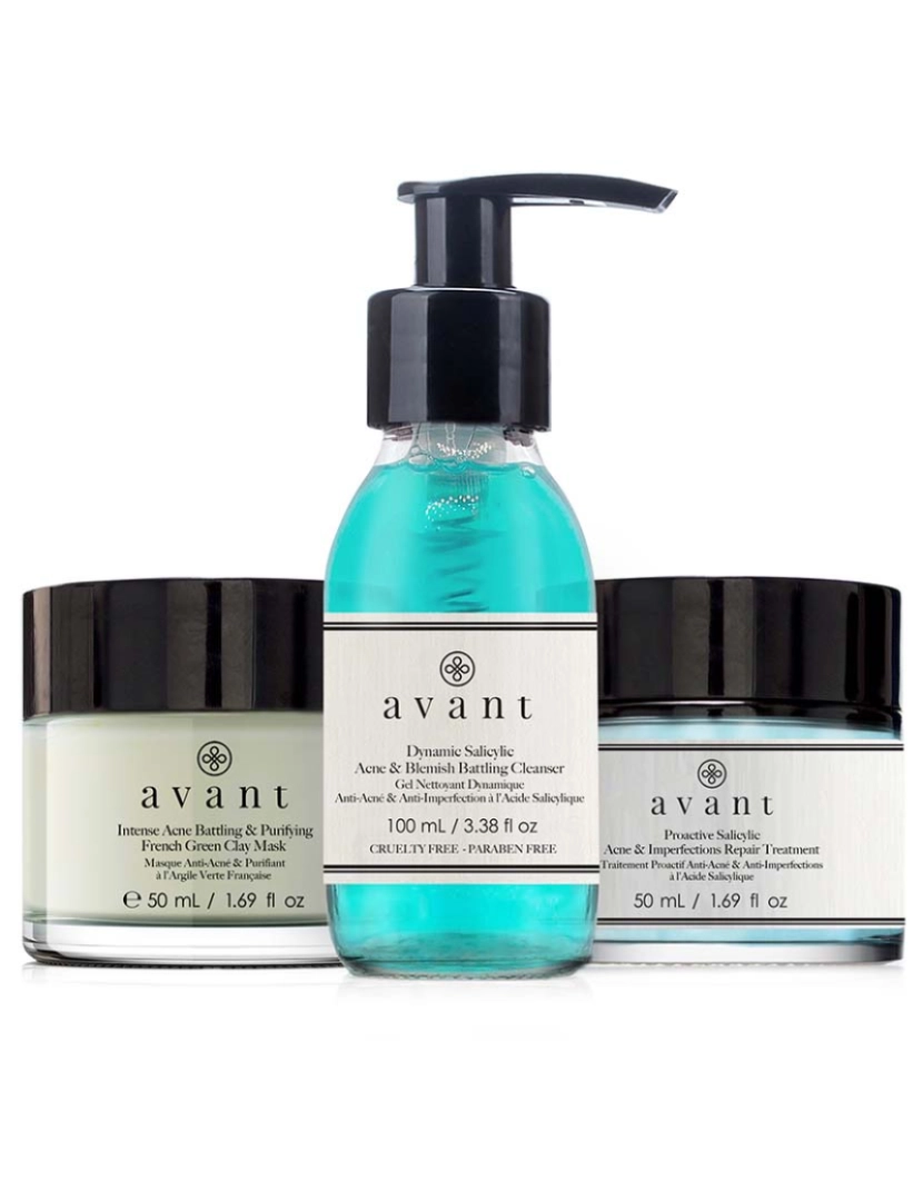 Avant Skincare - Conjunto De Defesa Salicílica Contra Acne: (3 Unidades): Máscara De Argila Verde Francesa Purificadora E De Combate Intenso À Acne + Tratamento Proativo De Reparo De Acne E Imperfeições Salicílicas + Limpador Salicílico Dinâmico De Combate A Acne E Mancha