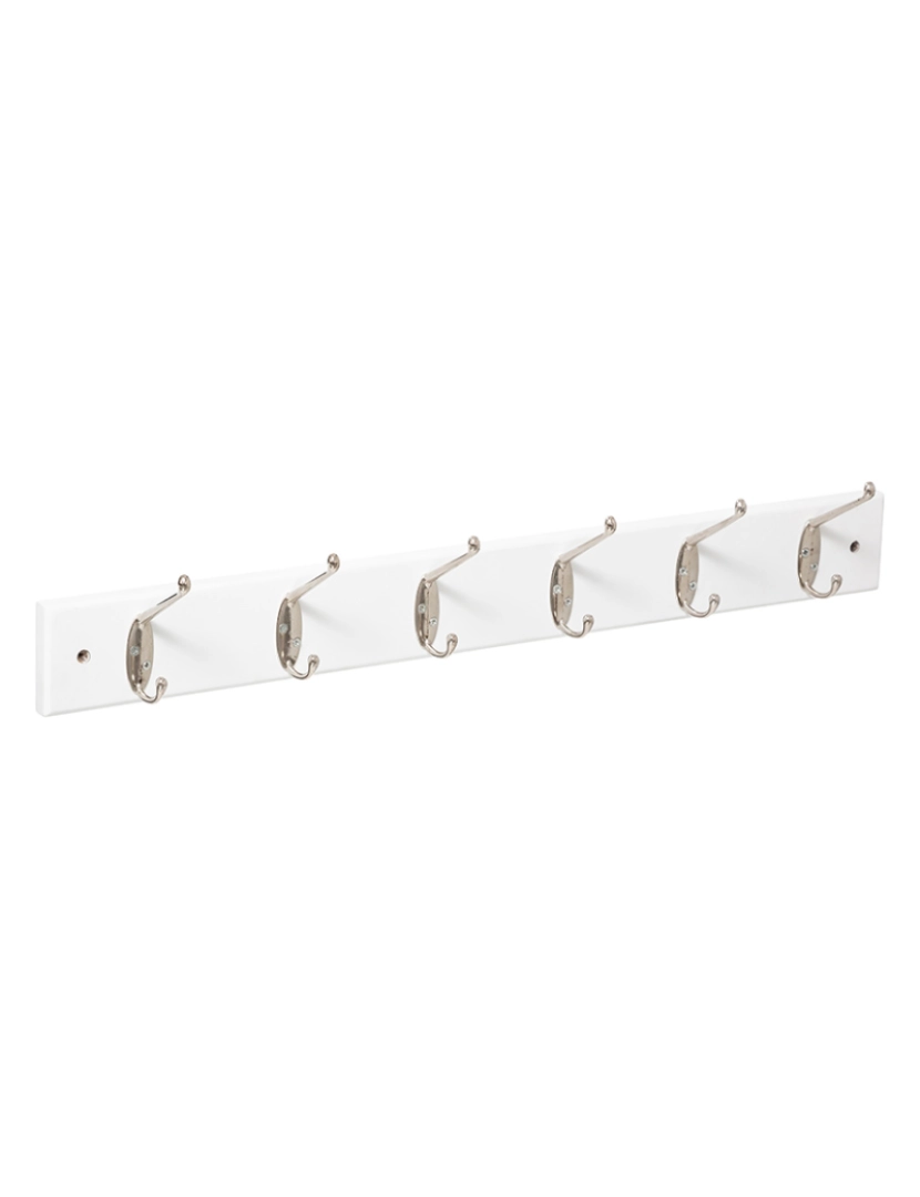 WellHome - Cabide 6 cabeças metal branco madeira