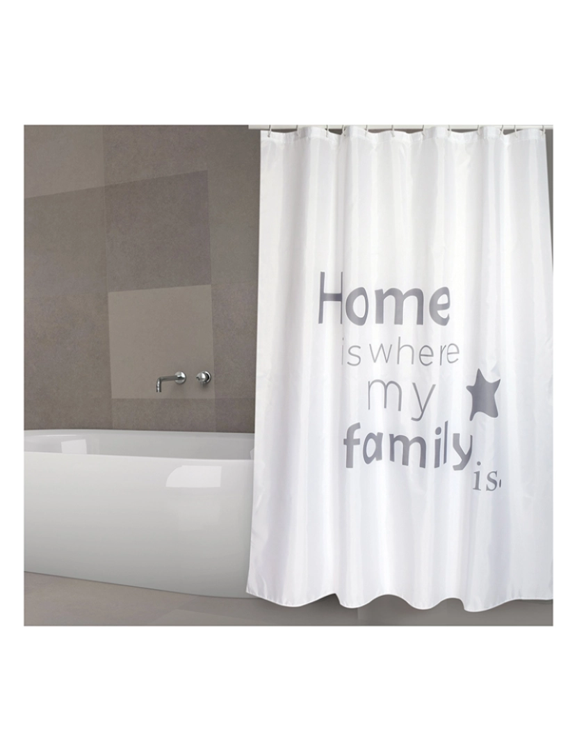 WellHome - Cortina de banheiro de poliéster MSV premium home branca com letras 180 x 200 cm