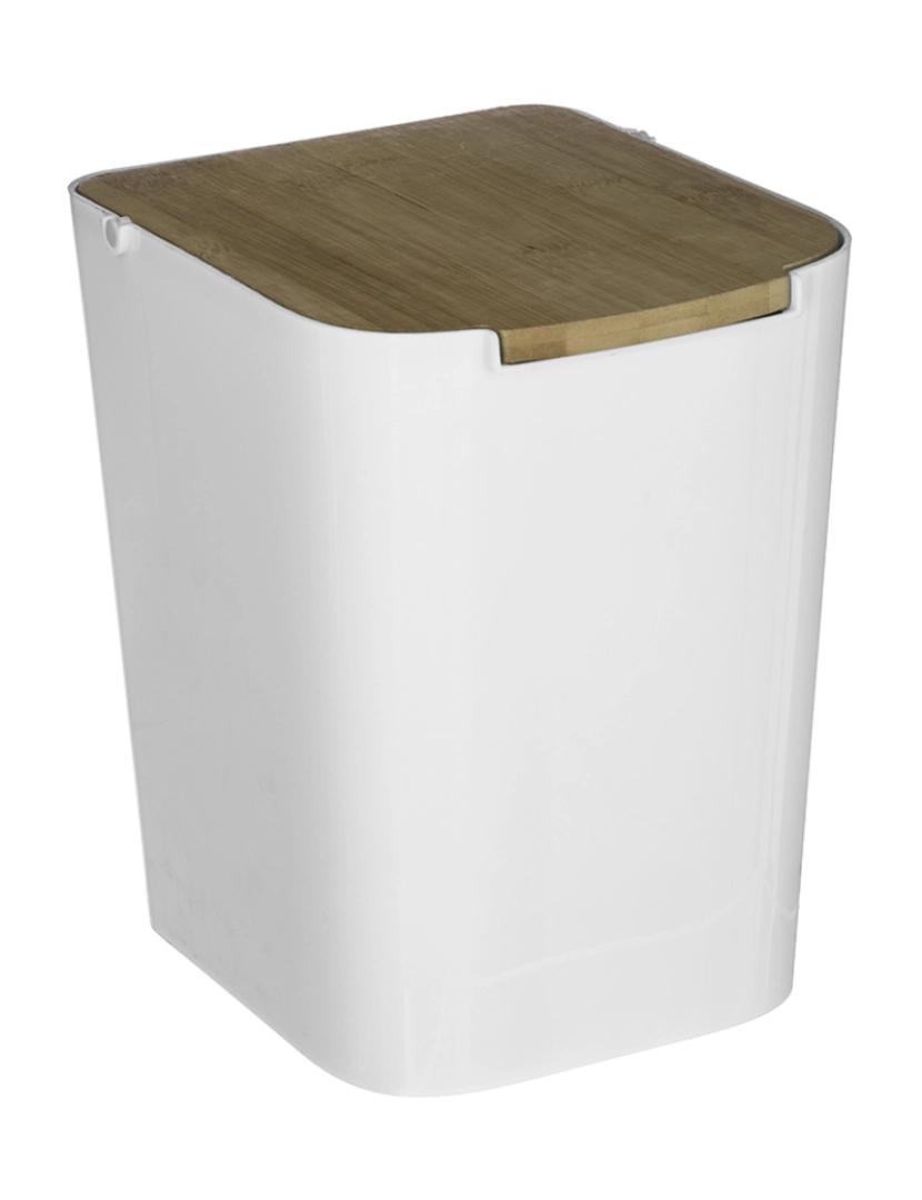 WellHome - Lixeira com tampa de bambu branco Baltik 5l