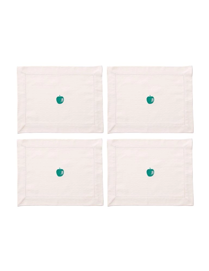 Benetton - Conjunto de 4 individuais de mesa 45x35cm 180gsm em algodão creme com maçã verde Benetton