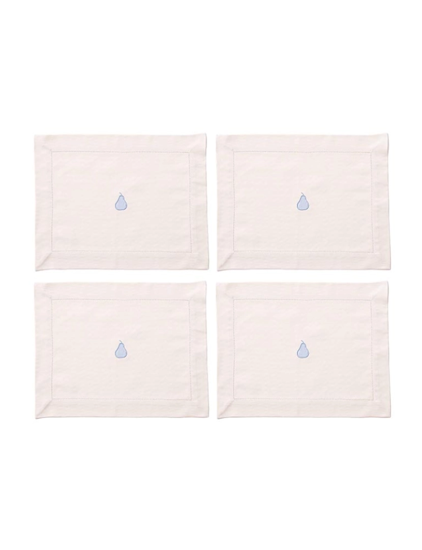 Benetton - Conjunto de 4 individuais de mesa 45x35cm 180gsm em algodão creme com pêra azul Benetton