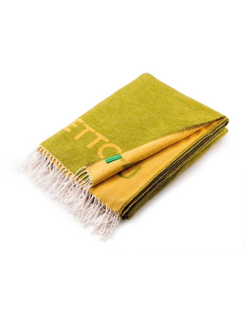 Benetton - Cobertor 140x190cm 320gsm 60% algodão 40% acrílico arco-íris verde e amarelo be