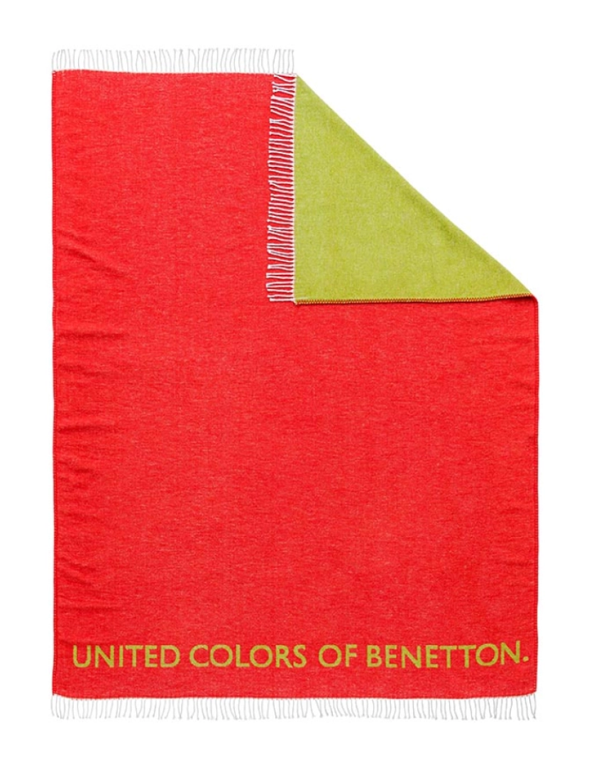 Benetton - Manta 140x190cm 320gsm 60%algodão 40%acrílico vermelho e verde casa Benetton