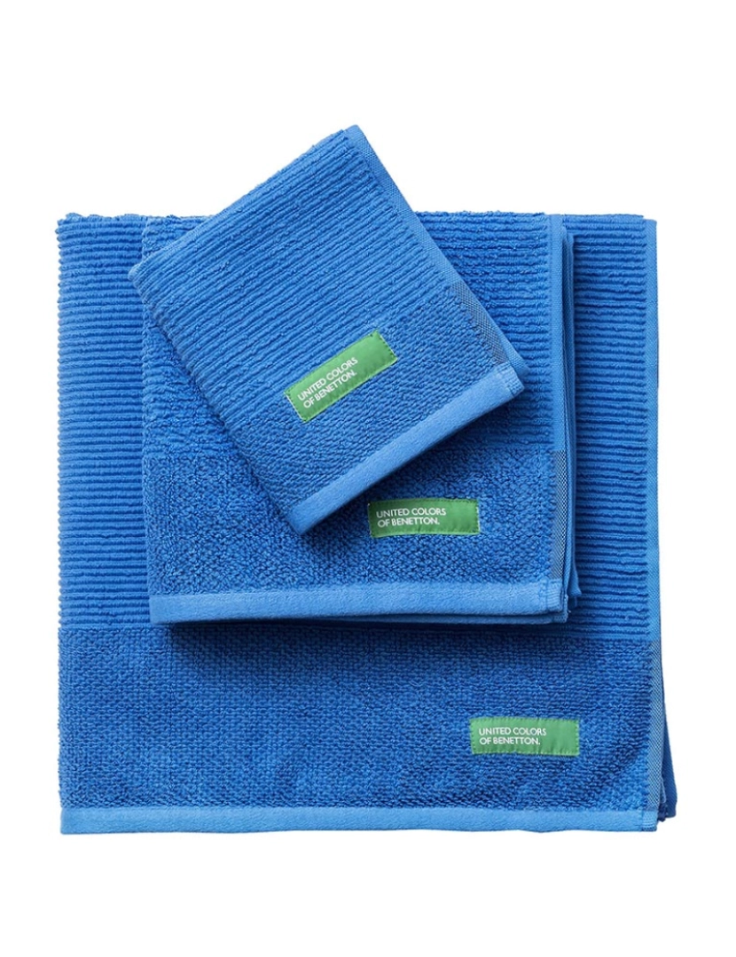 Benetton - Conjunto 3pcs toalhas de banho (30x50+50x90+70x140cm) 450 g/m2 100% algodão azul Benetton house