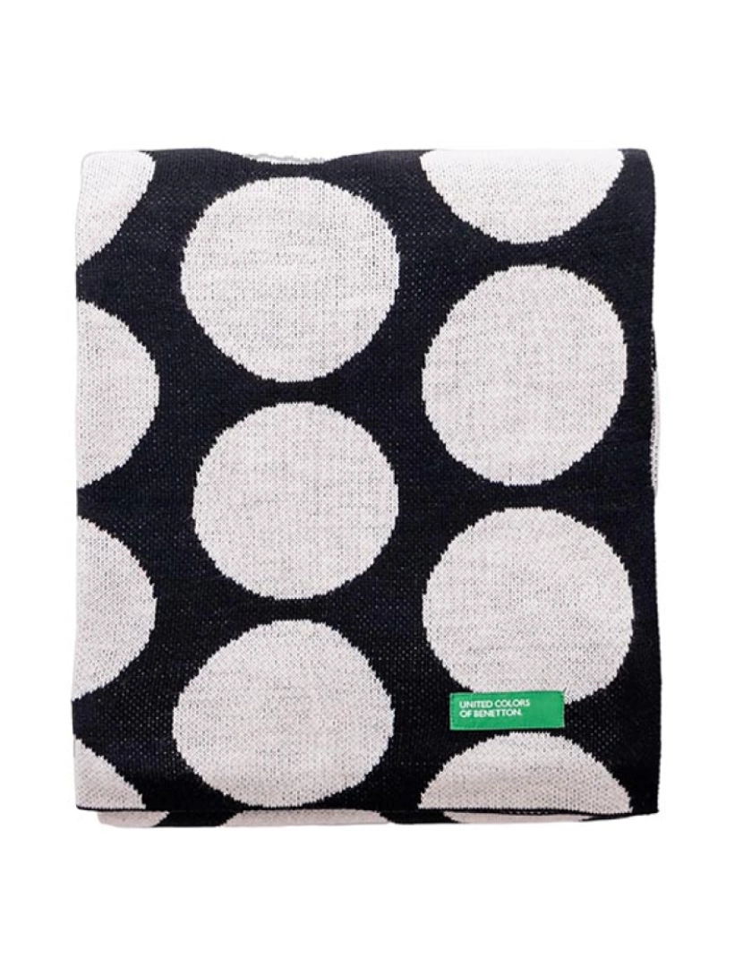 Benetton - Manta 140x190cm 100% acrílico 1000gr bolinhas pretas Benetton