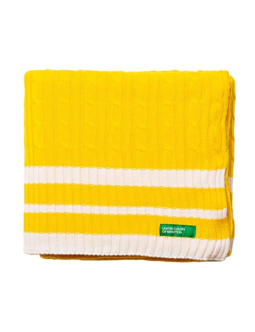 Benetton - Manta 140x190cm 200gsm 100% algodão tricotada arco-íris amarelo