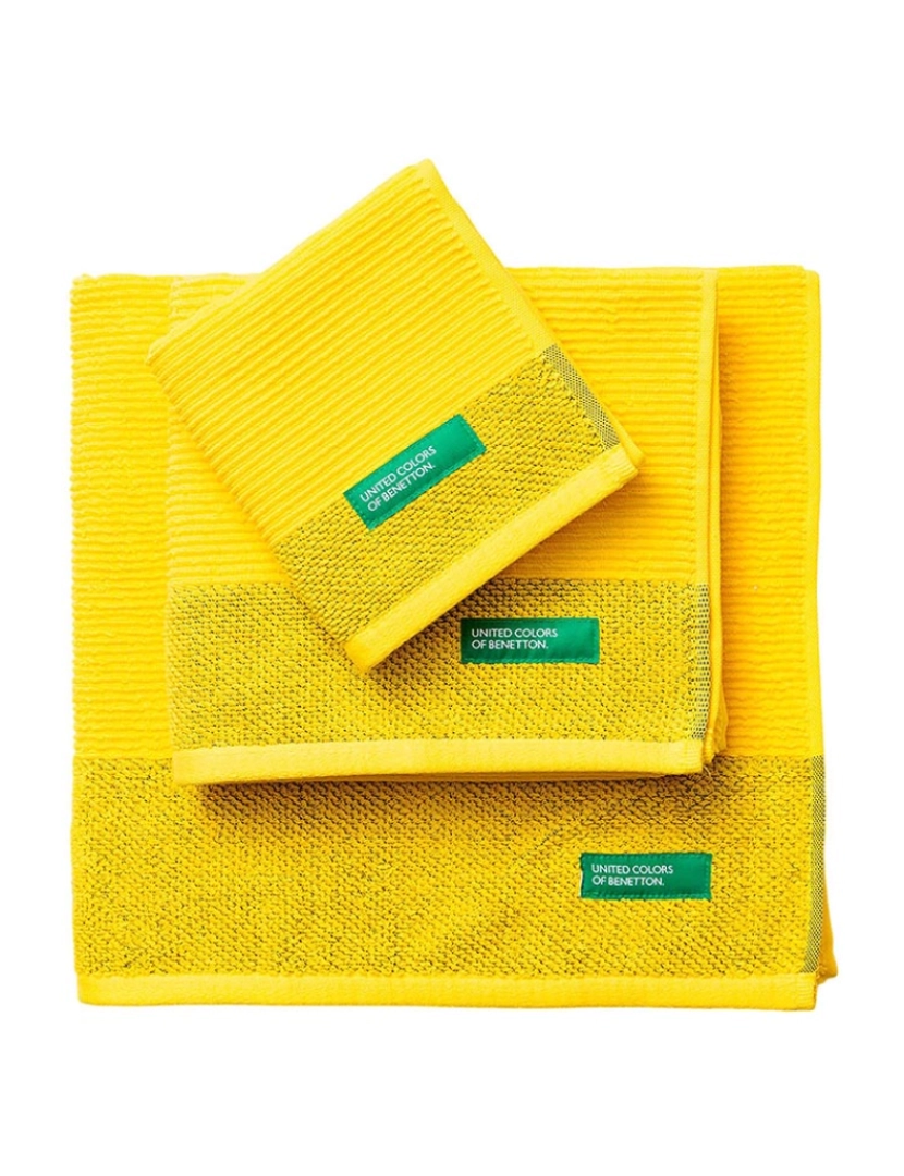 Benetton - Conjunto de toalhas de banho 3 peças (vaidade 30x50cm + mãos 50x90cm + banho 70x140cm) 450gsm 100% algodão amarelo 'arco-íris'