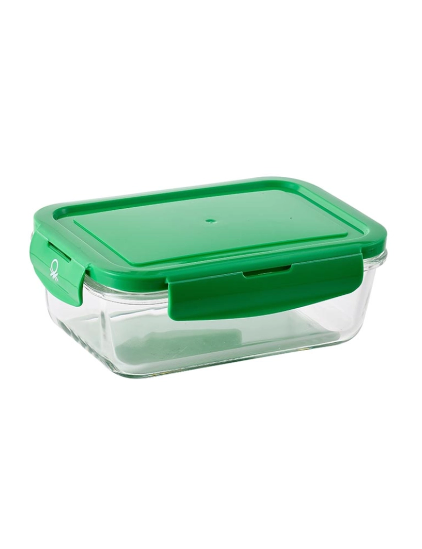 Benetton - Tampa hermética retangular de borosilicato verde arco-íris de 840ml