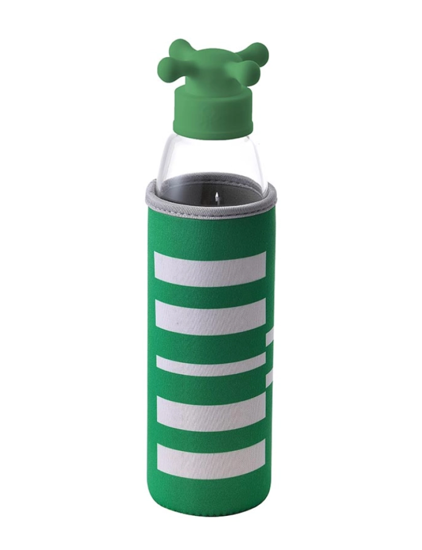 Benetton - Garrafa de água 500ml manga verde borossilicato e tampa de torneira arco-íris