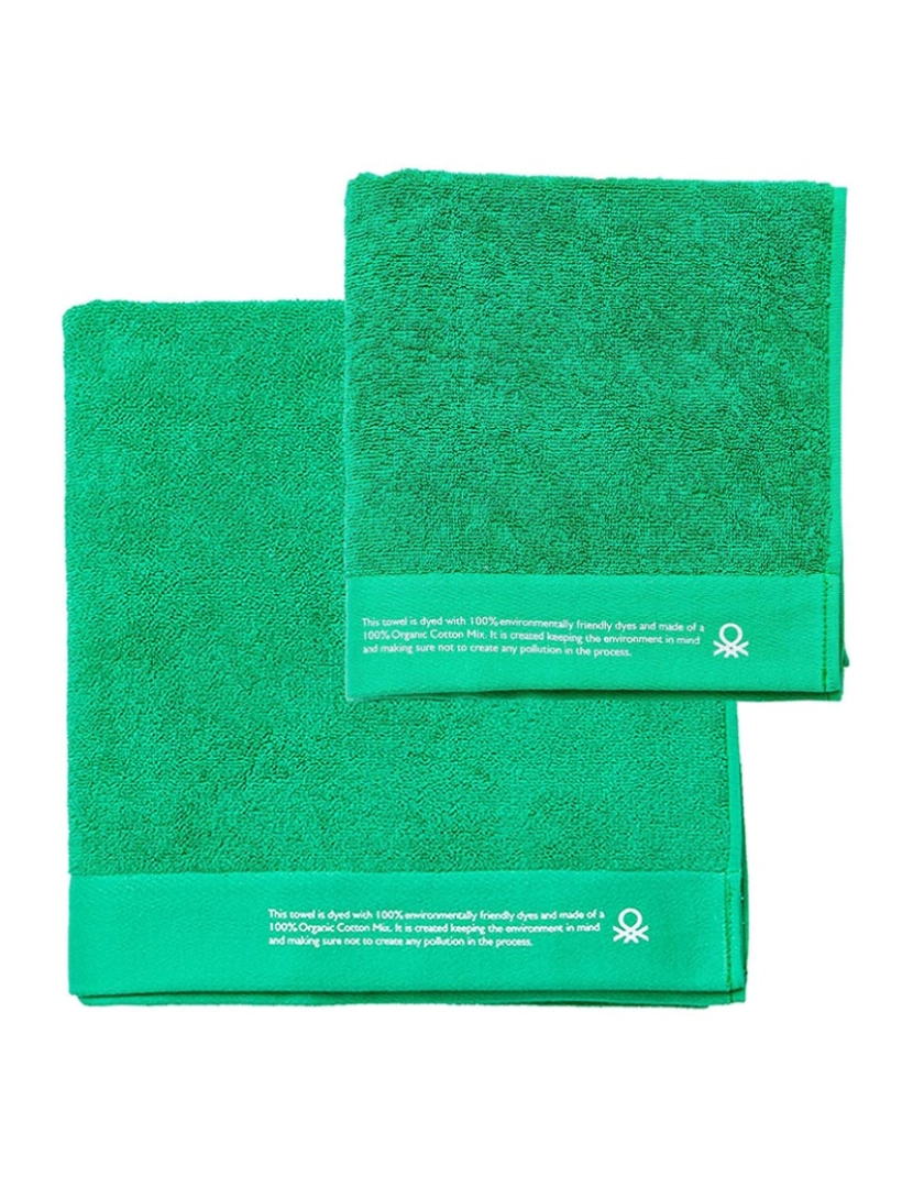 Benetton - Conjunto de 2 toalhas 50x90cm + 70x140 cm algodão orgânico 450gsm verde