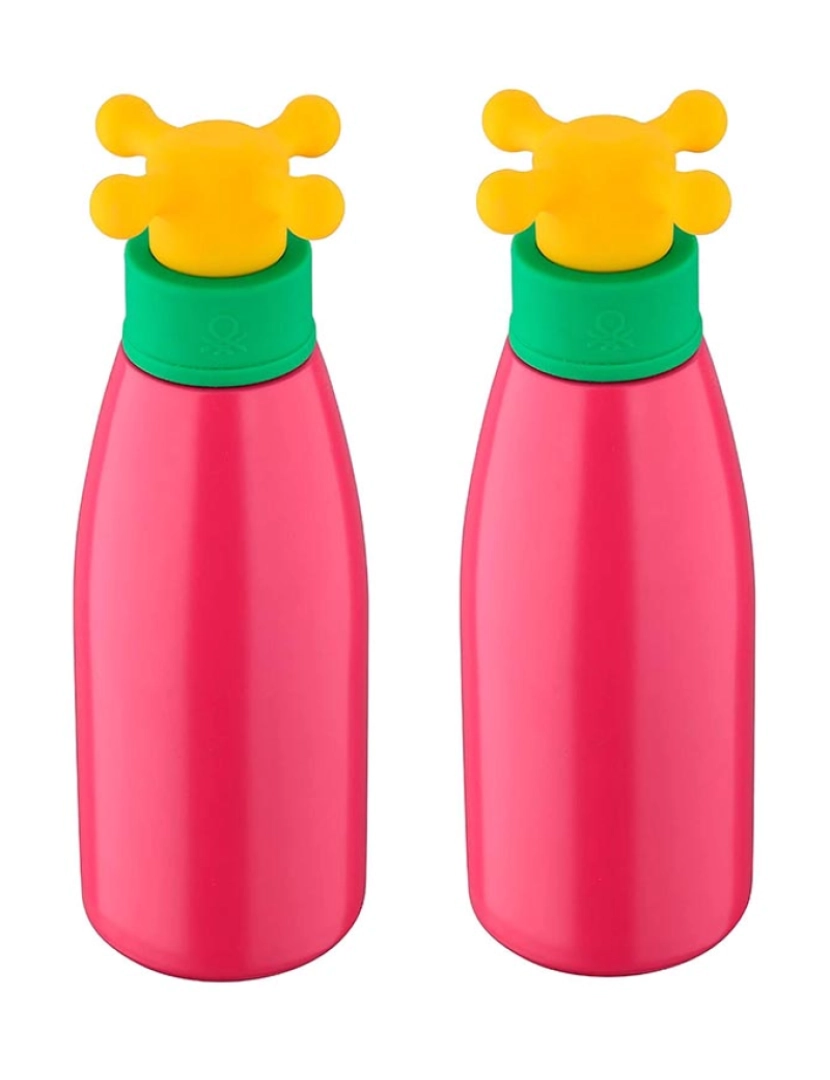 Benetton - Conjunto de 2 garrafas de água arco-íris de 500ml em aço inoxidável rosa