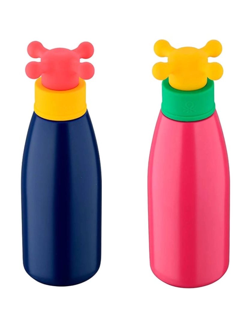 Benetton - Conjunto de 2 garrafas de água arco-íris azul+rosa de 500ml em aço inoxidável