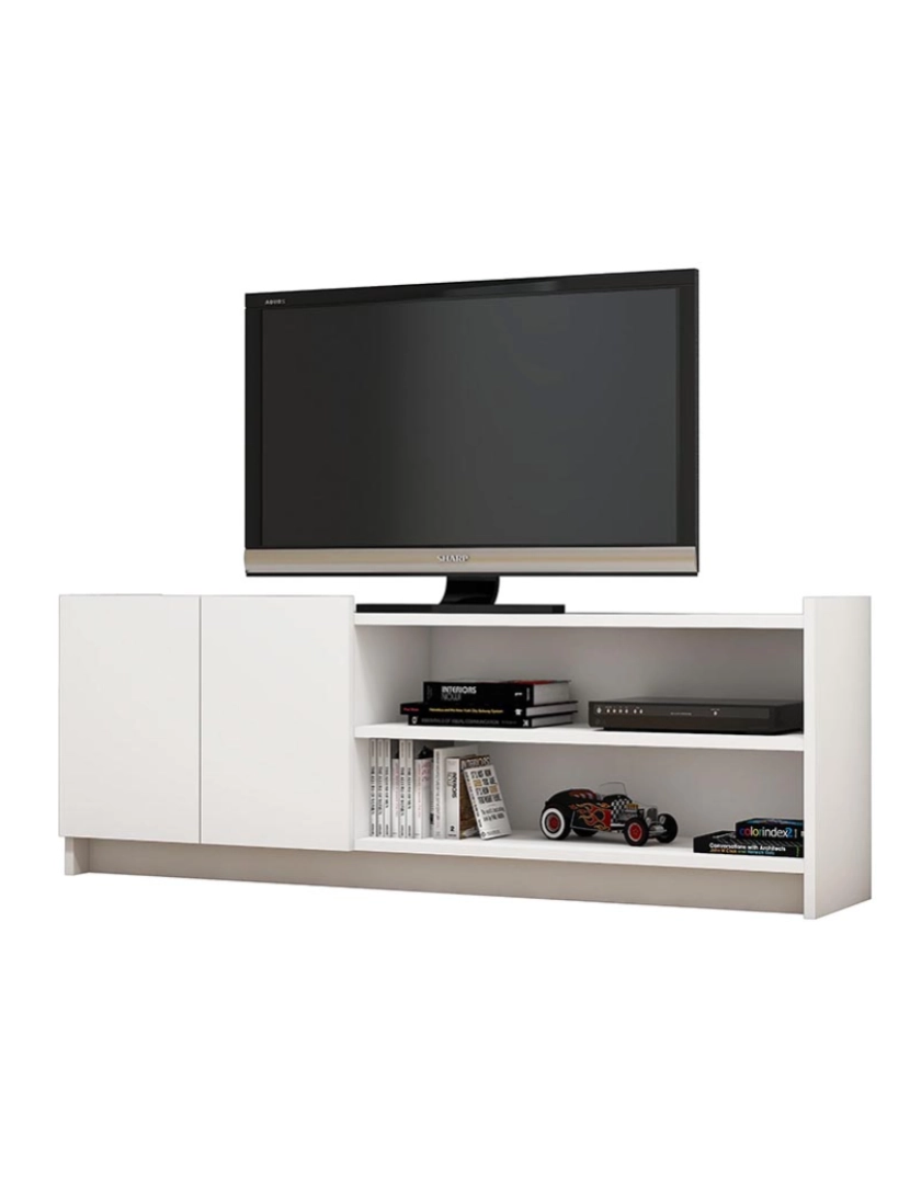 Atmosphera - Mesa De Tv Com Compartimentos E Gavetas, Aglomerado 100% Folheado A Melamina, Branco