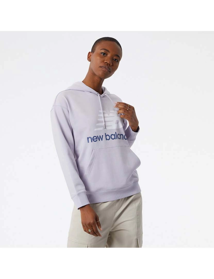 New Balance - Hoodie Senhora NB Essentials Stacked Logo Oversized Pullover  Cinza