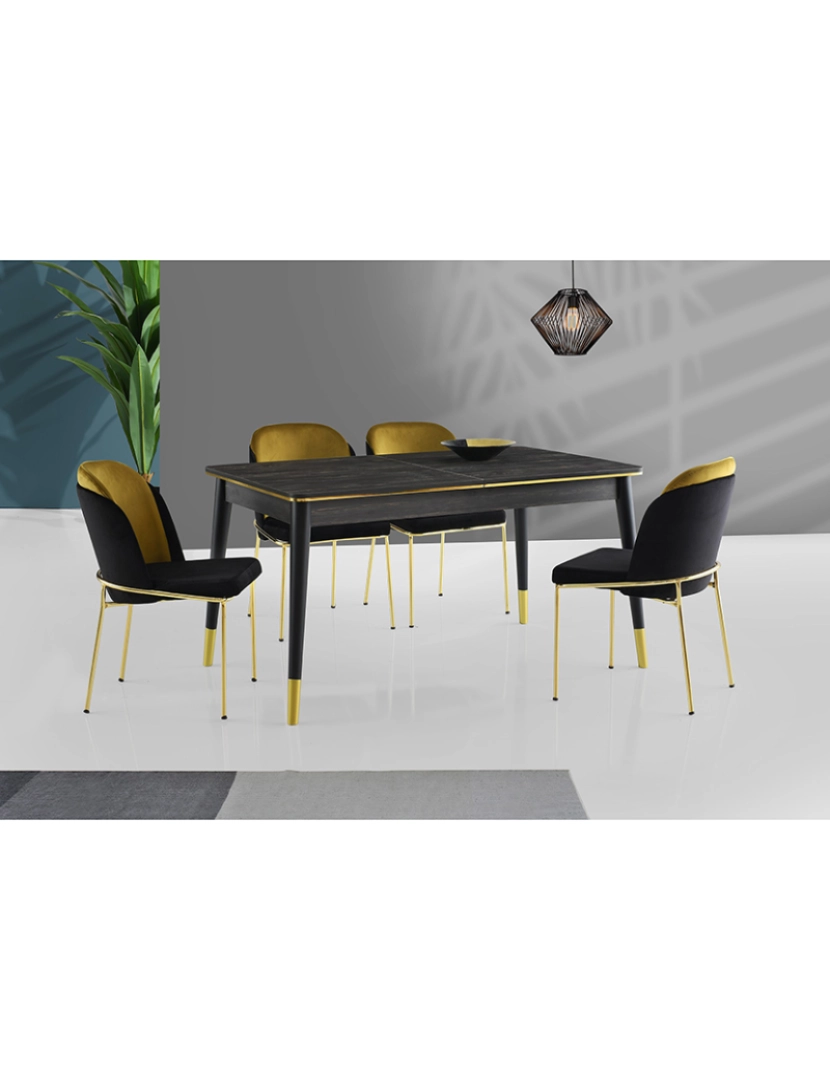 ASR - Mesa Jantar Flora Preto Dourado