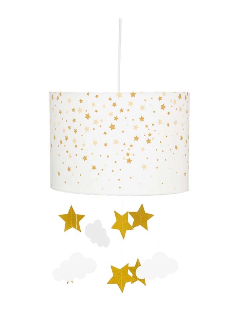 Atmosphera - Luminária pendente infantil, branca e amarela com estrelas