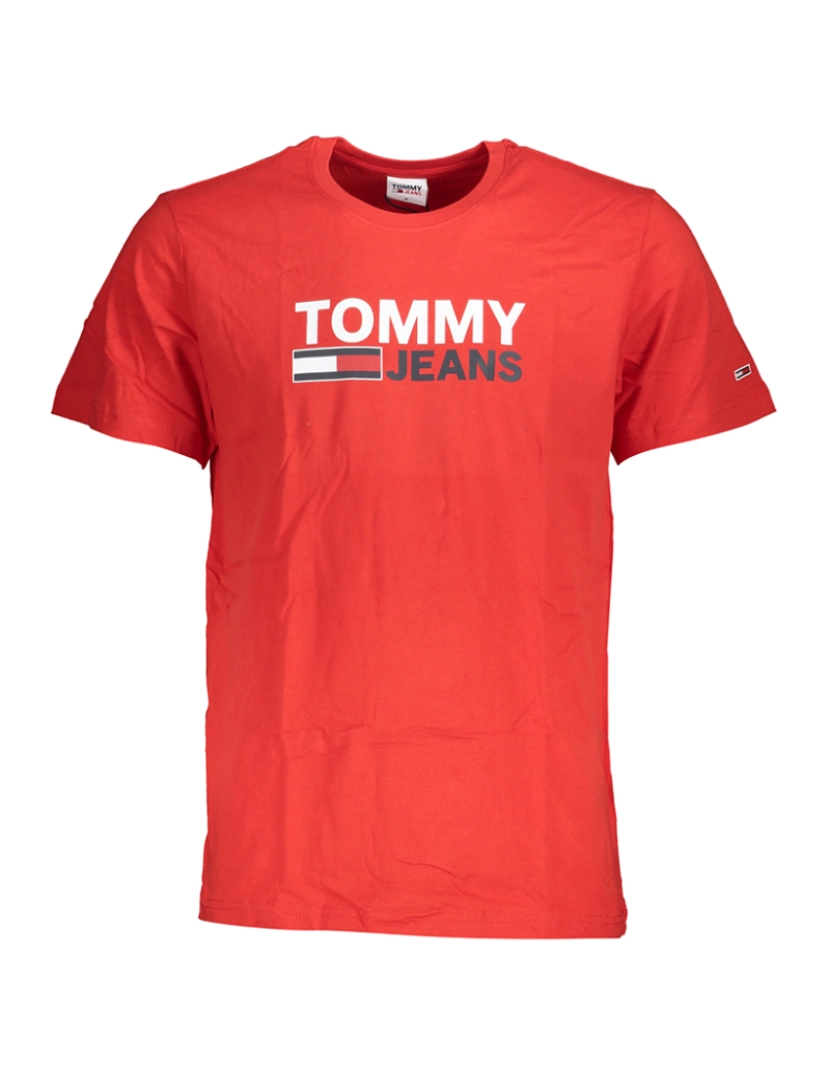 Tommy Hilfiger - T-Shirt De Manga Curta Vermelha Para Homem Tommy Hilfiger