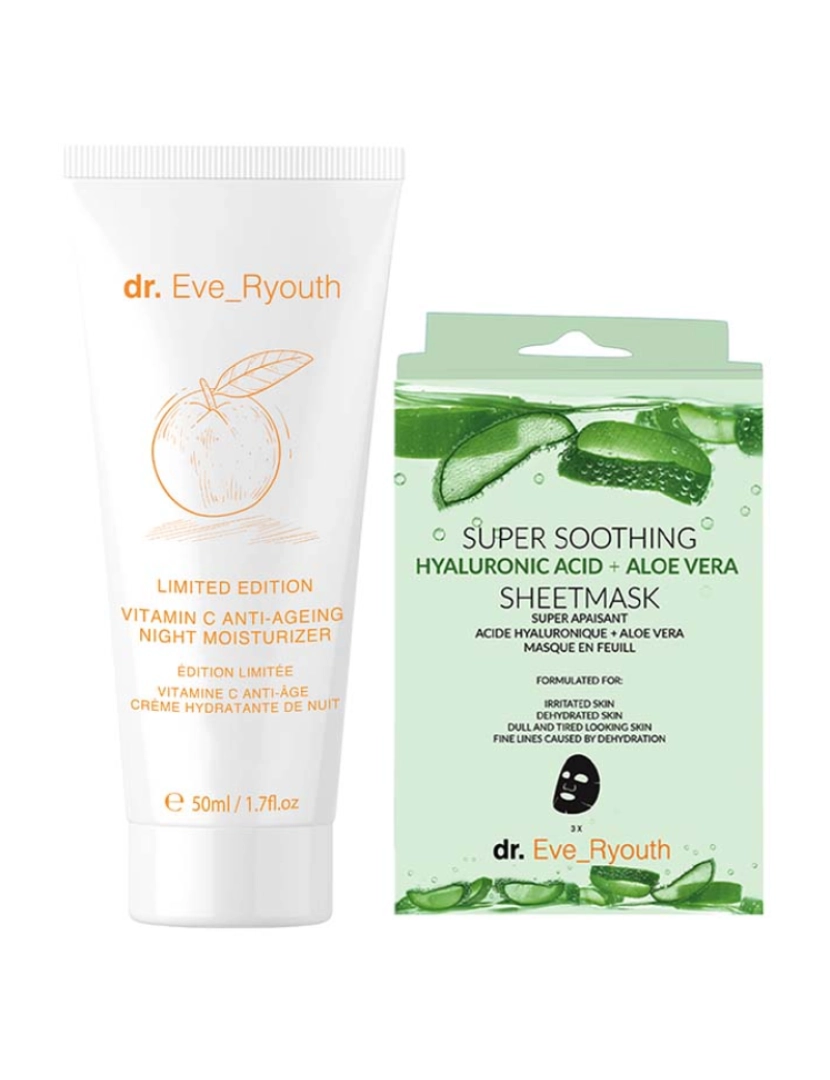 Dr. Eve Ryouth - Hidratante Noturno Vitamina C 50Ml (Edição Limitada) + Ácido Hialurónico Super Calmante + Máscara De Aloe Vera - Máscaras De 3 Folhas