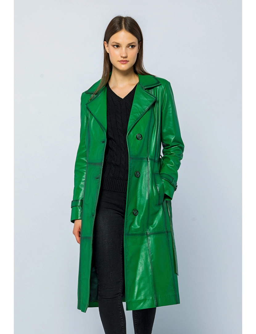 Basics&More - Casaco Trench Comprido Pele Senhora Duck Verde