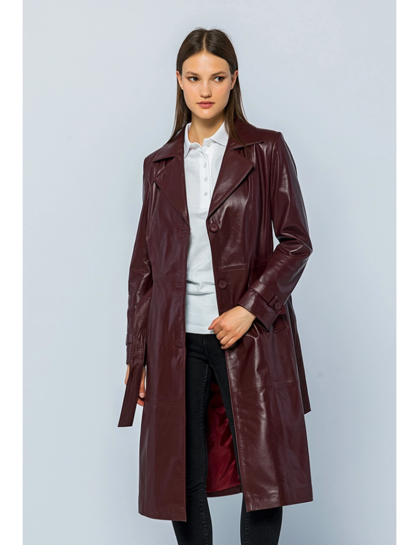 Basics&More - Casaco Trench Comprido Pele Senhora Damson