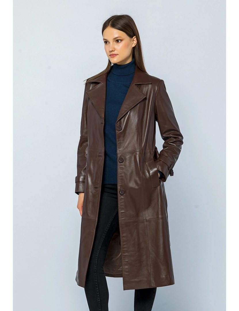 Basics&More - Casaco Trench Comprido Pele Senhora Tea