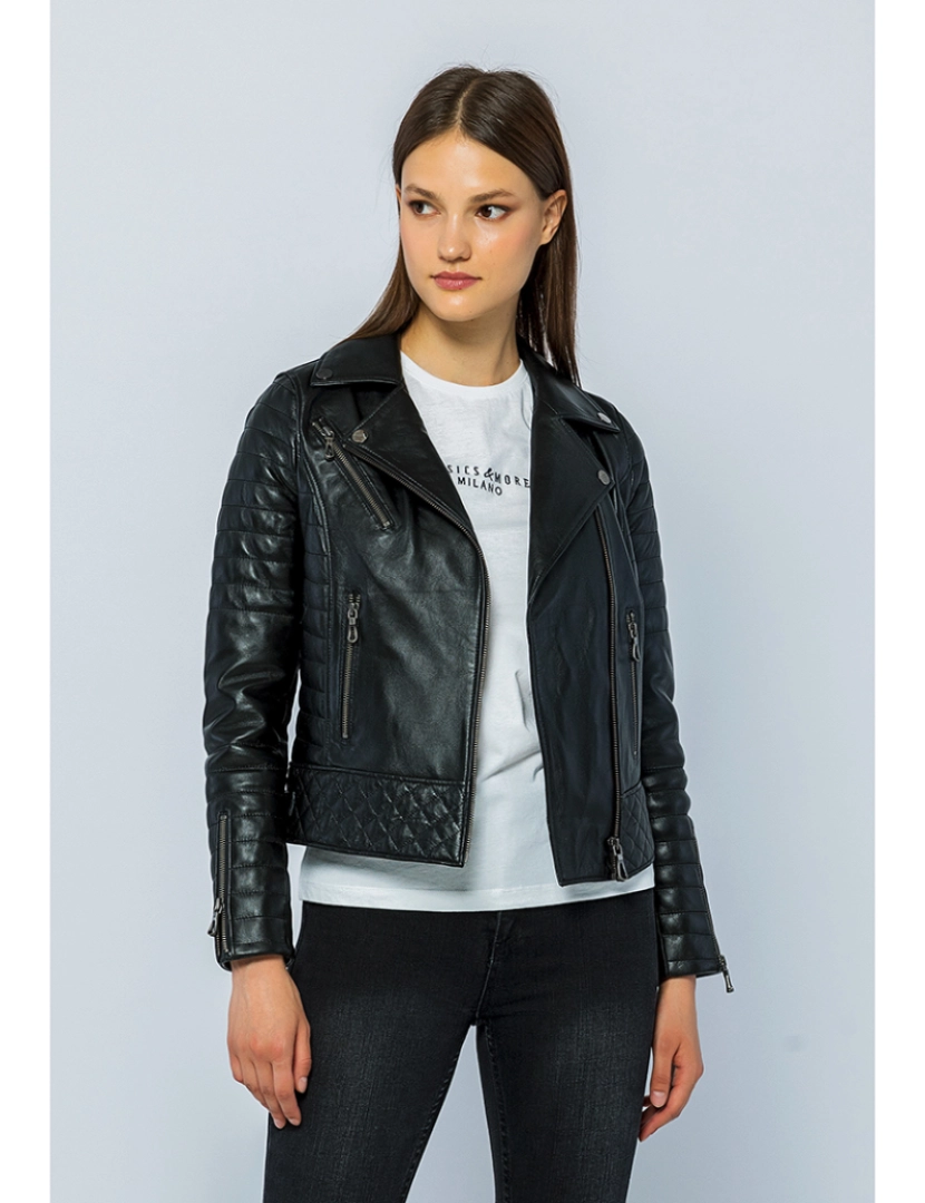 Basics&More - Casaco Biker Pele Senhora Preto 