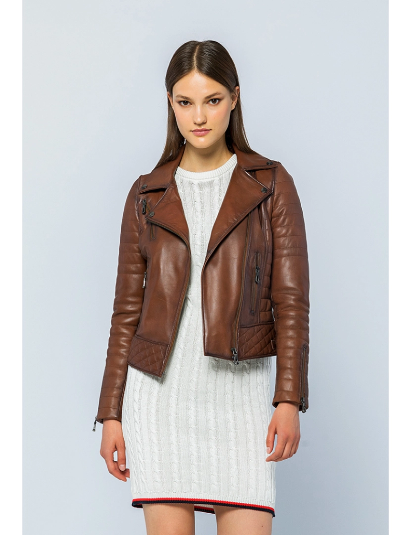 Basics&More - Casaco Biker Pele Senhora Chestnut