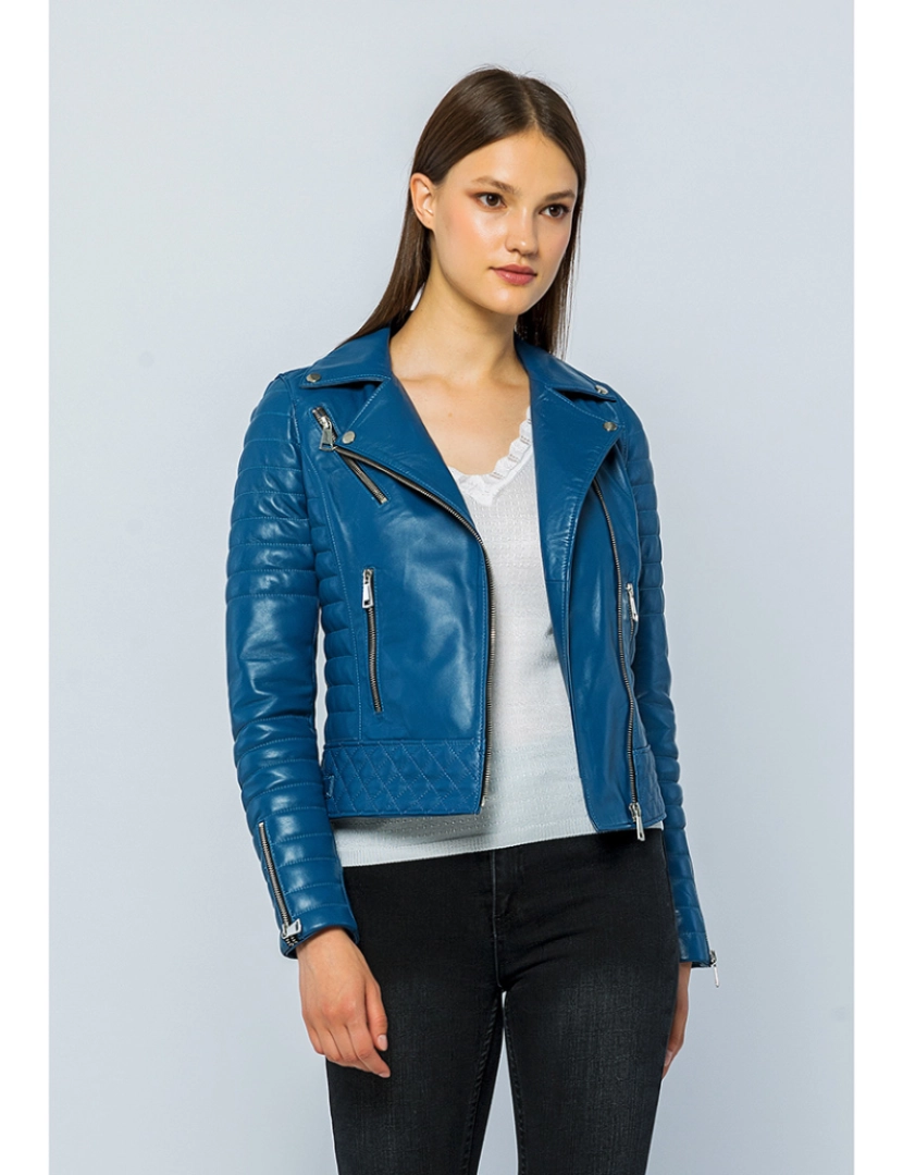 Basics&More - Casaco Biker Pele Senhora Azul Claro