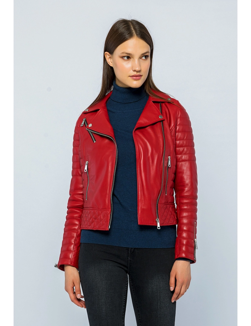 Basics&More - Casaco Biker Pele Senhora Vermelho